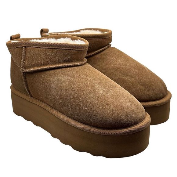 CUSHIONAIRE Women's Genuine Suede pull on platform boot 9.5 WIDE CHESTNUT - Picture 1 of 7